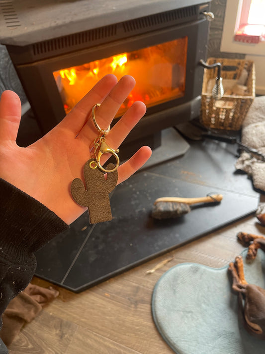 Double sided cowhide leather keychain